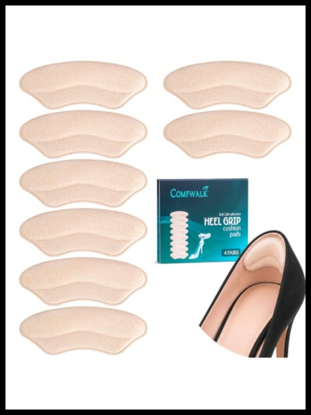 Heel Grip Cushion Pads - 4 Pairs, Self-Adhesive, Shoe Inserts for Loose Shoes,